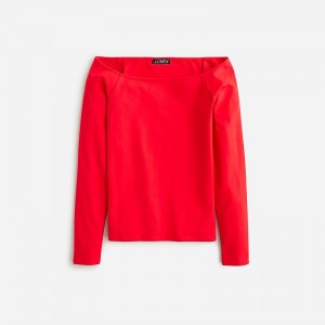Camiseta J.Crew Off-the-shoulder long-sleeve stretch cotton Mujer Rojas España | BLCTAH645
