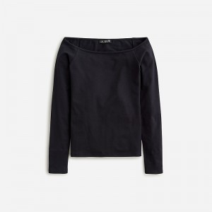 Camiseta J.Crew Off-the-shoulder long-sleeve stretch cotton Mujer Negras España | WRXNLG201