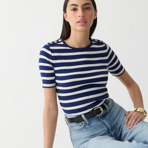 Camiseta J.Crew Perfect-fit elbow-sleeve with gold buttons Mujer Carter Stripe Evening España | NGISBQ869