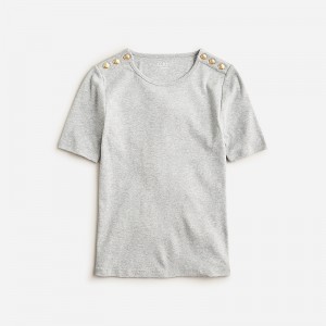 Camiseta J.Crew Perfect-fit elbow-sleeve with gold buttons Mujer Plateadas España | BHJDEF326