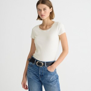 Camiseta J.Crew Pointelle short-sleeve Mujer Ivory España | BGPNIO850