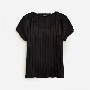 Camiseta J.Crew Pointelle short-sleeve Mujer Negras España | QYXESI951