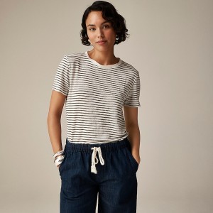 Camiseta J.Crew Relaxed Mujer Alexa Stripe Ivory Oliv España | EOTFIM245