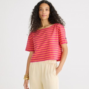 Camiseta J.Crew Saint James® X J.Crew cropped boatneck Mujer Fuschia Sunset España | IWHLDQ720