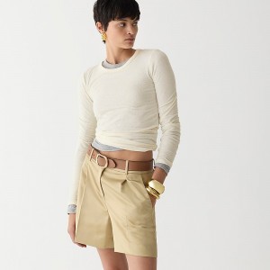 Camiseta J.Crew Stretch linen-blend crewneck long-sleeve Mujer Ivory España | JSYLQK081