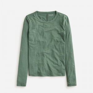 Camiseta J.Crew Stretch linen-blend crewneck long-sleeve Mujer Topiary España | GSLPAI649