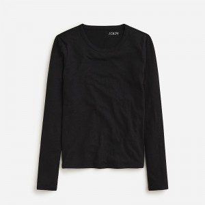 Camiseta J.Crew Stretch linen-blend crewneck long-sleeve Mujer Negras España | MUFRSC623