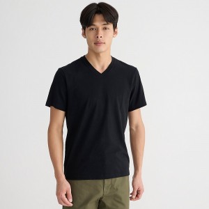 Camiseta J.Crew Sueded cotton V-neck Hombre Negras España | LHCBAS357