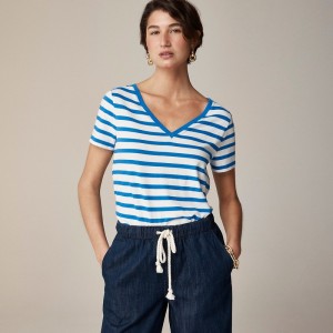 Camiseta J.Crew Vintage jersey classic-fit V-neck Mujer Carter Stripe Azurite I España | YNPIED931