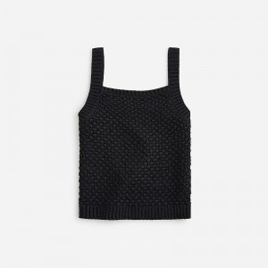Camiseta sin Manga J.Crew Basket-stitch sweater Mujer Negras España | OHQLDN091