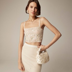 Camiseta sin Manga J.Crew Collection cropped sheer with embellishments Mujer Sand España | CRSYLH736