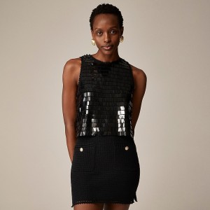 Camiseta sin Manga J.Crew Crochet sequin Mujer Negras España | QTLAEK849