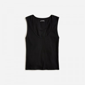 Camiseta sin Manga J.Crew Cropped fine rib scoopneck Mujer Negras España | AOMZVY897