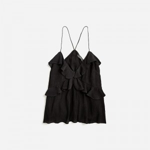 Camiseta sin Manga J.Crew Drapey ruffle Mujer Negras España | XAGSOY685