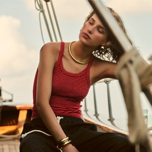 Camiseta sin Manga J.Crew Featherweight cashmere ribbed Mujer Bright Cerise Buttercre España | NBJDYK159