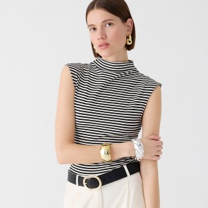 Camiseta sin Manga J.Crew Fitted mockneck stripe stretch cotton blend Mujer Negras España | FBTIKE271