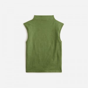 Camiseta sin Manga J.Crew Fitted mockneck stripe stretch cotton blend Mujer Verde España | TWEHRJ867