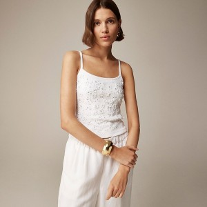 Camiseta sin Manga J.Crew Floral embellished vintage rib Mujer Blancas España | ZACEWU458