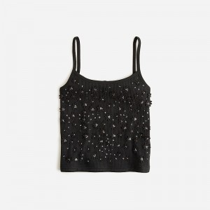 Camiseta sin Manga J.Crew Floral embellished vintage rib Mujer Negras España | DQAPWJ852