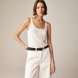 Camiseta sin Manga J.Crew Henley Mujer Ivory España | VRGPFM974