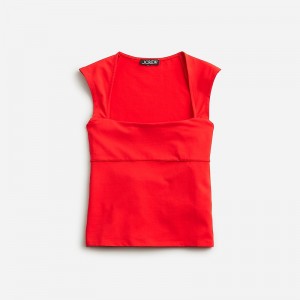 Camiseta sin Manga J.Crew Squareneck cap-sleeve Mujer Rojas España | ZXVPIO456