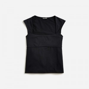 Camiseta sin Manga J.Crew Squareneck cap-sleeve Mujer Negras España | YCXBSR345