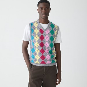 Chaleco J.Crew Cashmere sweater argyle Hombre Hthr Steel Multi Argyle España | AXLMQV397