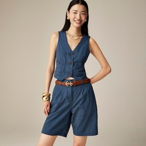 Chaleco J.Crew Patch-pocket indigo stripe Mujer Azules España | JGPKQD735