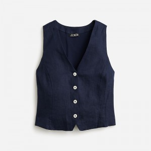 Chaleco J.Crew Slim-fit linen Mujer Azul Marino España | KQGMRI139