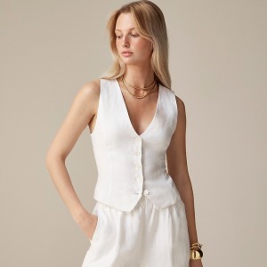 Chaleco J.Crew Slim-fit linen Mujer Blancas España | APSOQD250