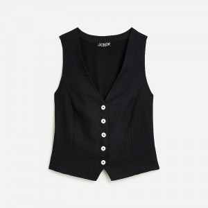 Chaleco J.Crew Slim-fit linen Mujer Negras España | GRNKEQ572