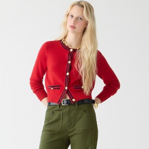 Chaquetas J.Crew Cashmere sweater lady jacket with contrast trim Mujer Rojas Azul Marino España | MLJBND453