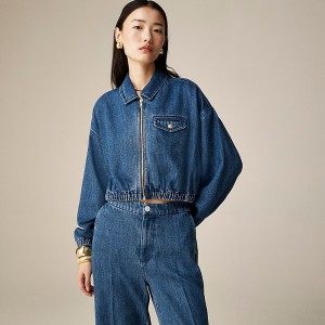 Chaquetas J.Crew Cropped bomber Mujer Azules España | NGKFDZ631