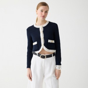 Chaquetas J.Crew Cropped sweater lady jacket with contrast trim Mujer Azul Marino Blancas España | HGRUDE865