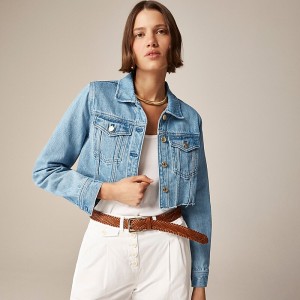 Chaquetas J.Crew Cut-off denim Medium Indigo wash Mujer Indigo Azules España | NZXPEO084