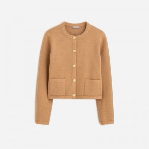 Chaquetas J.Crew Emilie sweater lady jacket with contrast trim Mujer Hthr Acorn España | MWPKCX972