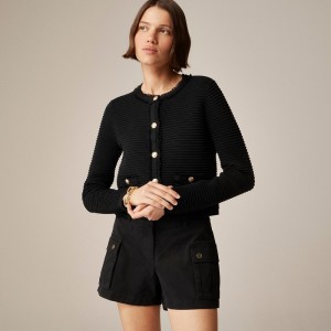 Chaquetas J.Crew Emilie sweater lady textured cotton blend Mujer Negras España | JSEFAQ083