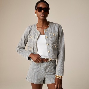 Chaquetas J.Crew Frayed denim lady Mujer Indigo Rayadas España | KHBQUV926