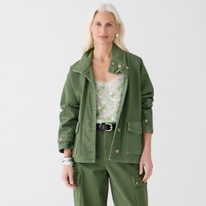 Chaquetas J.Crew Funnelneck field heavyweight linen Mujer Verde España | YKRCGI651