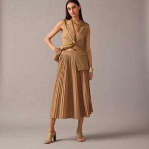 Falda J.Crew Gwyneth pleated gingham Mujer Camel España | ETIXNK528