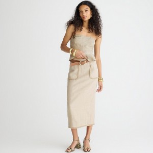 Falda J.Crew Pencil midi heavyweight linen Mujer Flax España | BPCTLA683