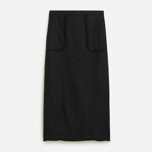 Falda J.Crew Pencil midi heavyweight linen Mujer Negras España | OZPVBX092