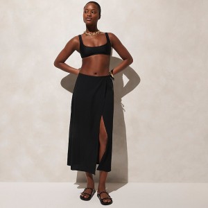 Falda J.Crew Side-tie beach Mujer Negras España | BHSCUG139