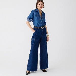 Jeans J.Crew High-rise superwide-leg cargo Mujer Resin Rinse España | WOQGIB127