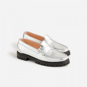Mocasines J.Crew Winona lug-sole penny Mujer Plateadas España | YRBPKU563