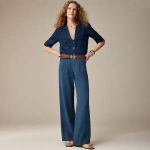 Pantalon J.Crew Pleated pull-on indigo linen blend Mujer Azules España | NJFPKO681