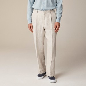 Pantalones De Traje J.Crew Big-fit pleated linen twill glen plaid Hombre Beige Blancas España | CIOZTA163