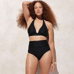 Parte de Abajo Bikini J.Crew Ruched high-rise full-coverage Mujer Negras España | MEUXLH016