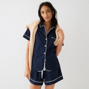 Pijama J.Crew End-on-end cotton Pajama Short Set Mujer Azul Marino España | VQKODW815