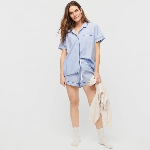 Pijama J.Crew End-on-end cotton Pajama Short Set Mujer Azules España | JPDAUY173